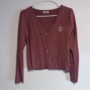 Axes Femme Rose Cardigan with Embroidery